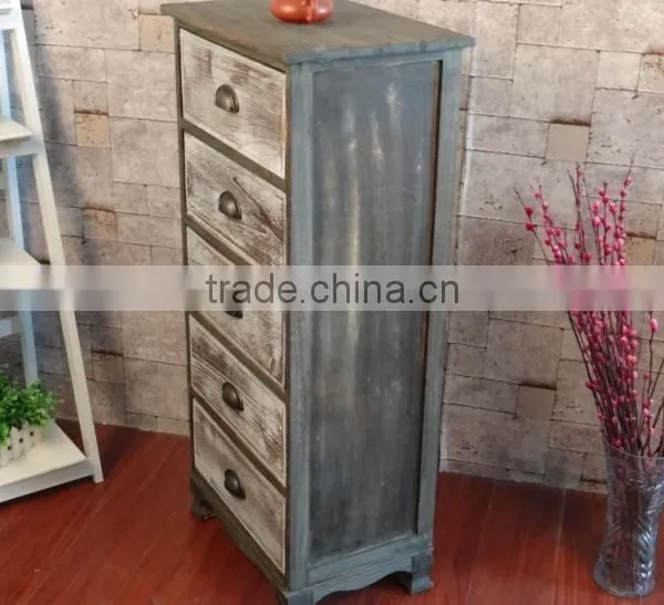 Retro Dark Wood and Washed White Wooden Nightstand Cabinet photo-3