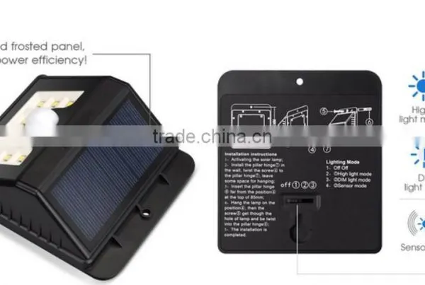 8 LED Black Outdoor Solar Powered Security Integrated Solar Street Light photo-2
