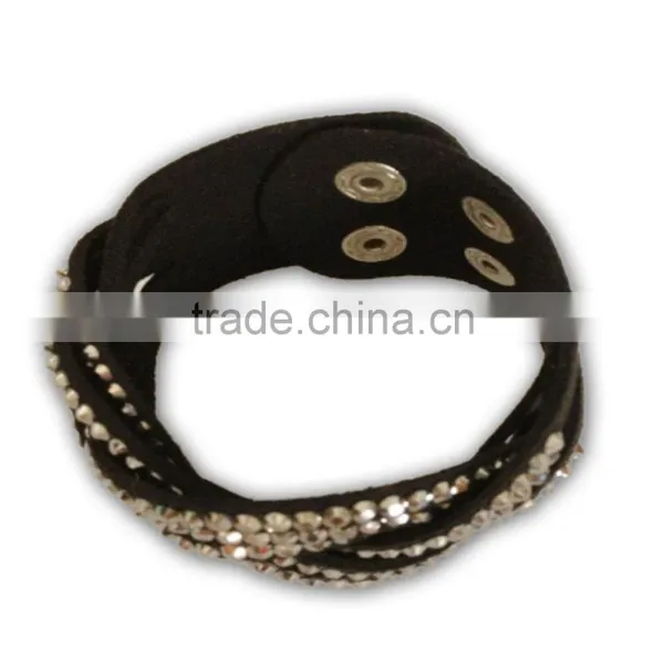 Popular PU Leather Bracelet, Hot Sale Gift Leather With Crystal Gem Decoration photo-5