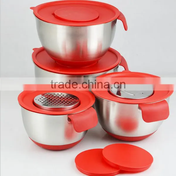 Wholesale Non-slip Stainless Steel Mixing Salad Bowl With Spout photo-3