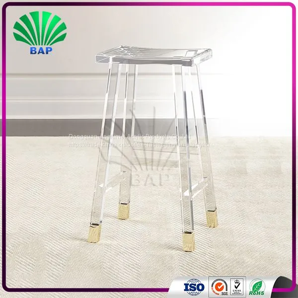 High Quality Acrylic Clear Ottomans High End Metal Decoration Plexiglass Bar Stool Dressing Room Storage Stool photo-2