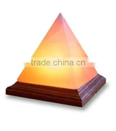 Himalayan Natural Salt Lamp Pyramid Shape Wooden Base