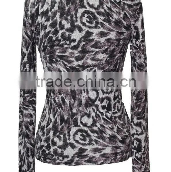 Trendy Animal Printed Tops Dark Color PrintedNew Design O Neck Long Sleeve T-shirt Custom photo-2
