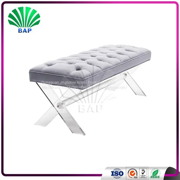Stylish Smoke Gray Bench Lucite Furniture Legs Dressing Room Bench photo-2