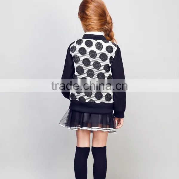 STOCK Availble!COOL KID ZONE Autumn Mesh Jacket Casual Black Rose Flower Tops Overcoat Long Sleeve Girl Coat photo-4