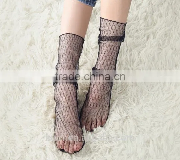 WS-24 Sexy Breathable Silk Heap Heap Soft Elasticity Black Fishnet Lace Flower Mesh Ankle Fashion Socks Summer Style photo-6