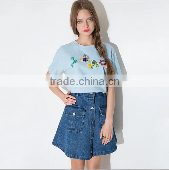 EY0309A 2015 Europe and America Fashion Single-breasted A-line Dress/Skinny Jeans Skirt of Tall Waist photo-3