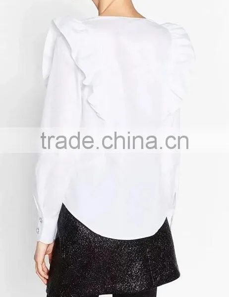Runwaylover EY2390B Ladies Sexy Deep V-Neck 2017 Falbala Pure Color Blouse photo-3