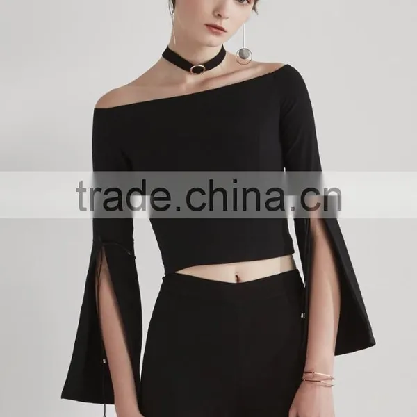 Trumpet Sleeve Round Neck Casual Fashion Lady Blouse for Wholesale photo-3