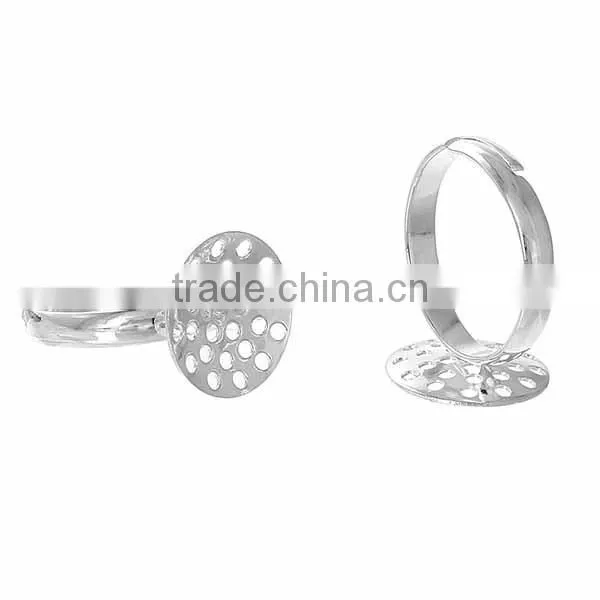 Adjustable Ring Blank Findings Round Silver Plated Cabochon Settings 17.1mm 10 PCs Ring Setting photo-3