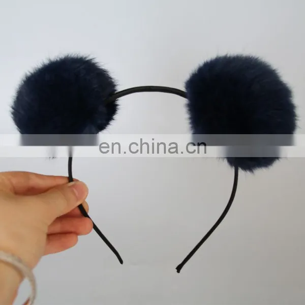 Popular Style Fur Bobble Accessory Girl Fur Hair Hoop With Rabbit Fur Ball photo-2