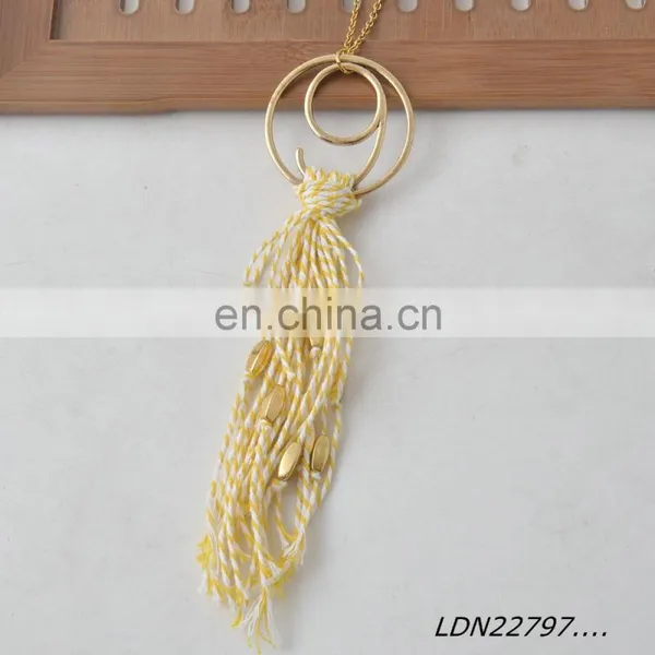 Bohemian Yellow and White Tassel Necklace With Gold Circle Pendant Fashion Necklace Jewelry photo-5