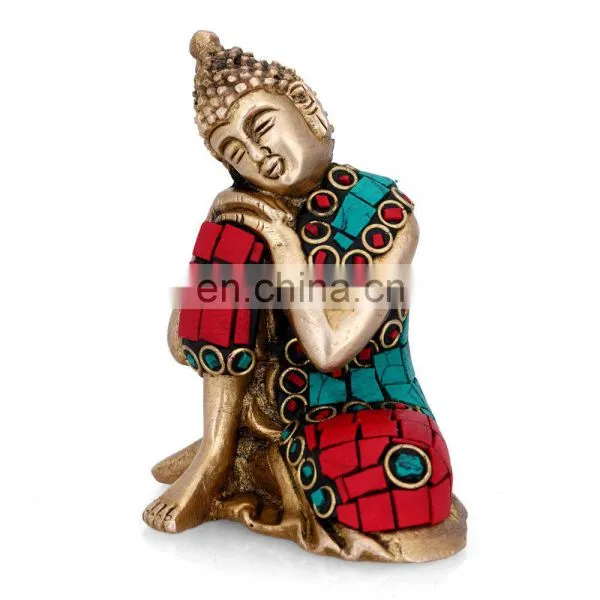 Buddha Statue Resting Buddhism Figurine Tibet Sleeping Feng Shui Brass Turquoise Tibet Tibetan Resting Buddhism Home Decor Art photo-2