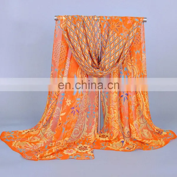 Hijab Women Peacock-olive Pattern Chiffon Silk Scarf Wholesale photo-3