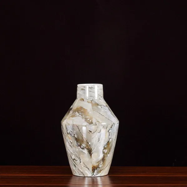 Nordic Marbling Applique White Yellow Taper Ceramic Dry Flower Vase For Living Room Decor photo-3