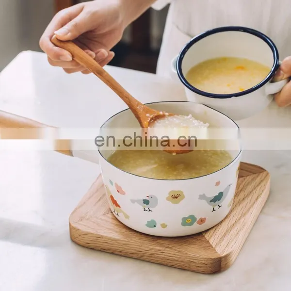 Mini Vintage White Cooking 16Cm Die Cast Enamel Milk Steamer Pot With Handle photo-5