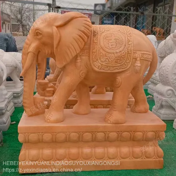 Sunset Red Stone Carving Elephant Auspicious Elephant Stone Carving Door Decoration Stone Carving Animal Carving Manufacturer