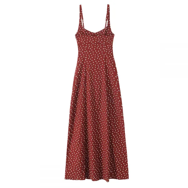 Women's Fashion Slim-Fit Blended Polka Dot Midi Dress photo-3