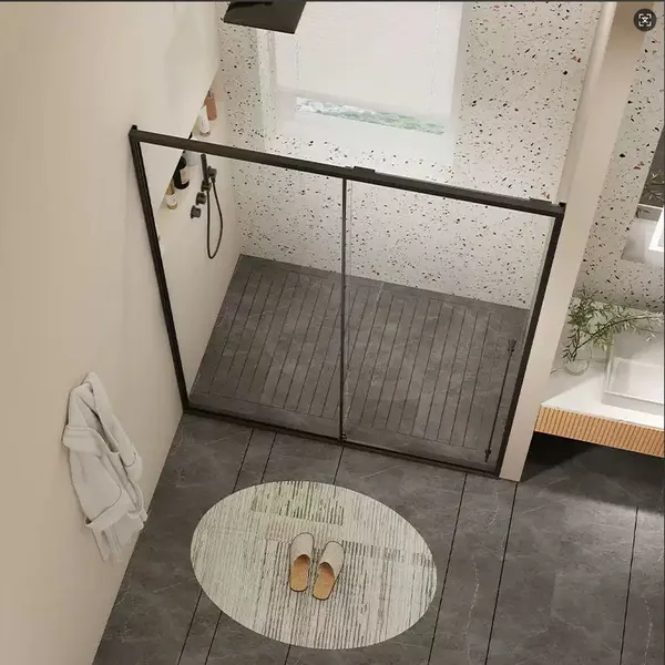 Black Frame Sliding Shower Door With 8mm Clear Tempered Glass, Modern Bathroom Shower Screen With Matte Black Aluminum Profile photo-2