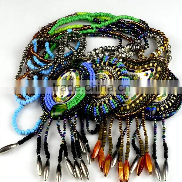 Unique Bohemian Tibetan Native Colourful Stones and Beads Necklace Pendant Applique China photo-3