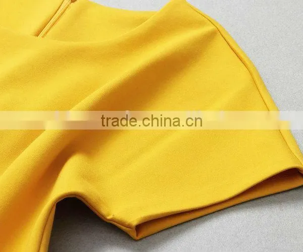 Hot Selling Fashion Causal Yellow Dress With Belt for Ladies photo-2