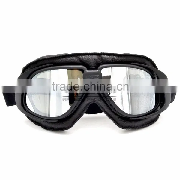 BJ-GT-007 New Arrival Black Leather Goggles Motorcycle With Clear Lens photo-2