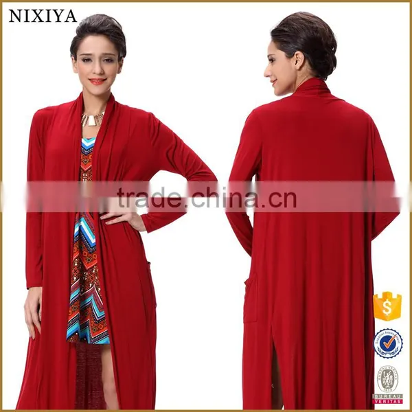 Fahion Side Vents Detail Long Sleeves Red Color Top For Girls