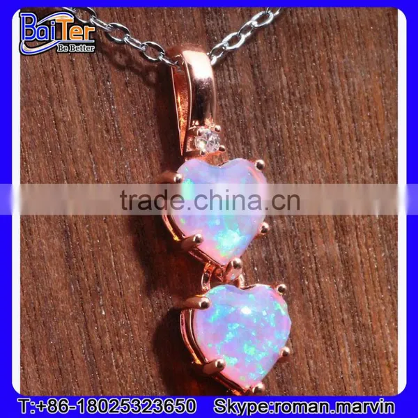 Custom Lab Created Double Heart 925 Sterling Silver Red Fire Opal Pendant Wholesale photo-3