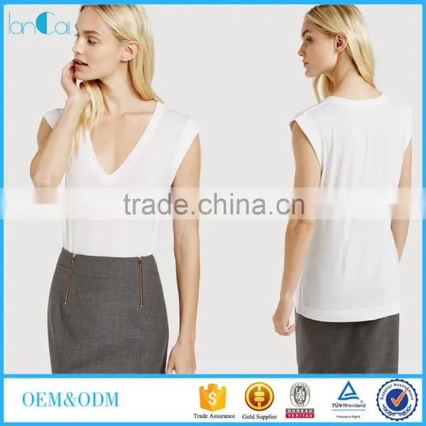 Fancy Ladies Tops Latest Design Elegant v Neck Short Sleeve Custom t Shirt