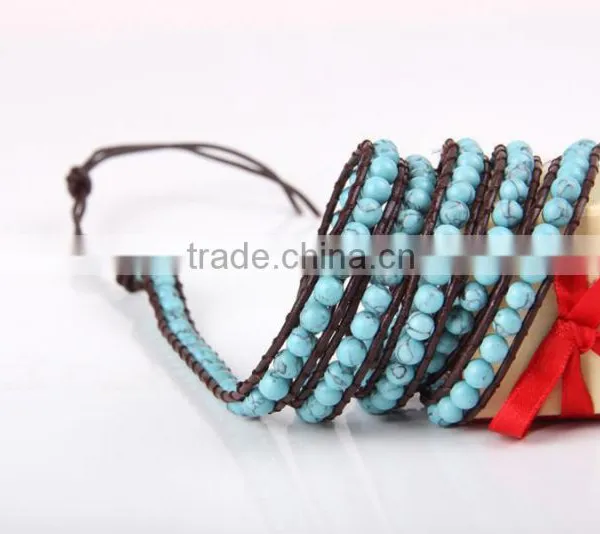 Fashion Turquoise Wrap Bracelet Women 6MM 5 Layer Bracelet Bangle Girl Gifts Jewelry Wholesale Free Shipping photo-3