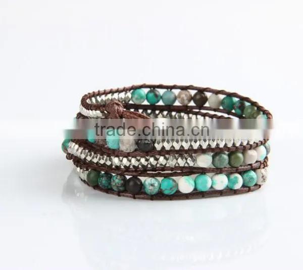 Pure Natural Turquoise Paragraphs Female Winding Bracelet for Men and Women Lovers in Tibet photo-2