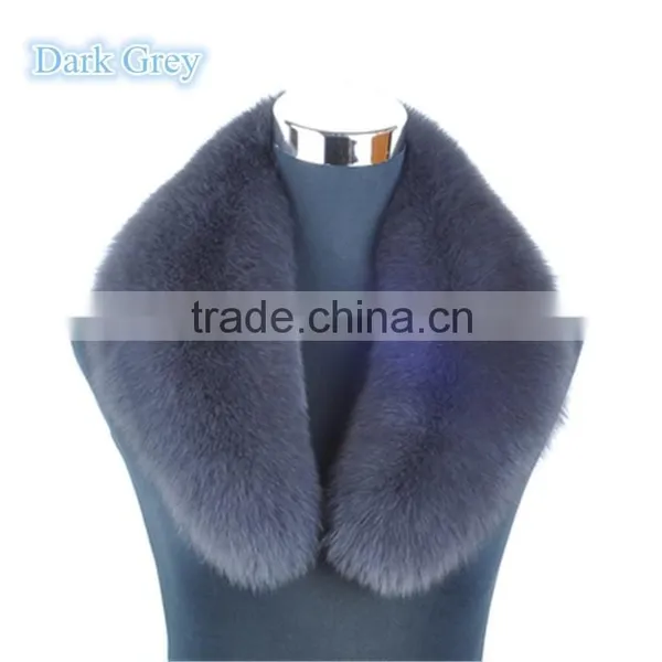 Long Dyed Color Detachable Dark Grey Fox Fur Shawl Collar for Winter Coat