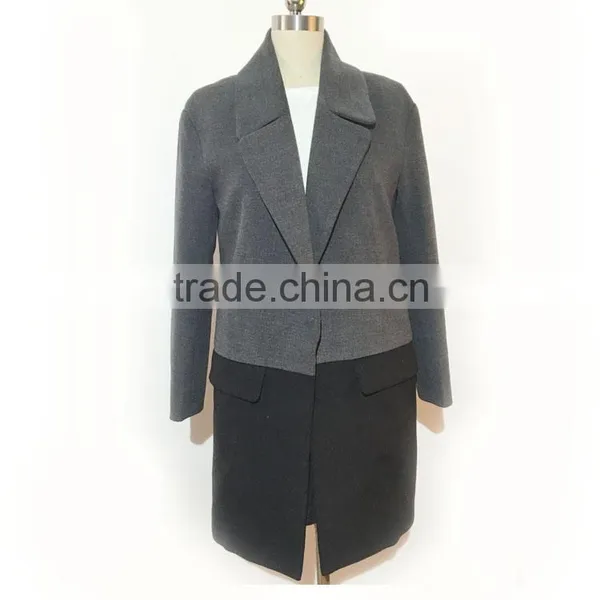 2016AW Woolen Garment Customized Woman's Fashion Long Coats Two Tone Slim Fit