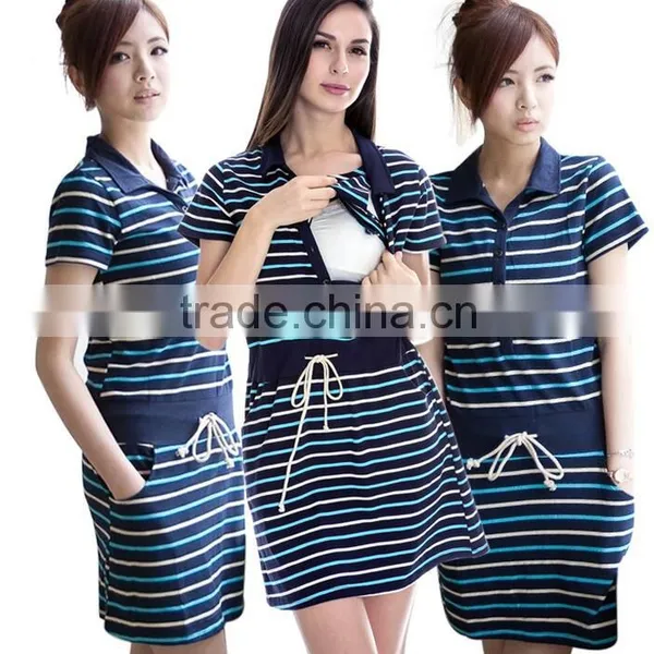 High Quality Maternity Clothes Manufacturers Nursing Skirt Striped Cotton photo-2