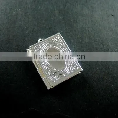 19X26MM Vintage Style Silver Plated Brass Square Book Photo Locket DIY Pendant Charm Supplies 1192001 photo-2