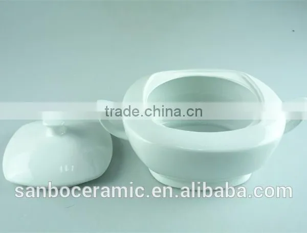 White Ceramic Porcelain Soup Tureen Large Tureen With Lid & Handles, Square Soup Tureen Pot photo-2