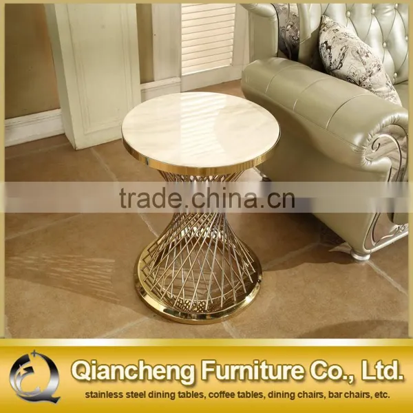 Modern Gold Wire Side Table With Round Manmade Marble photo-3