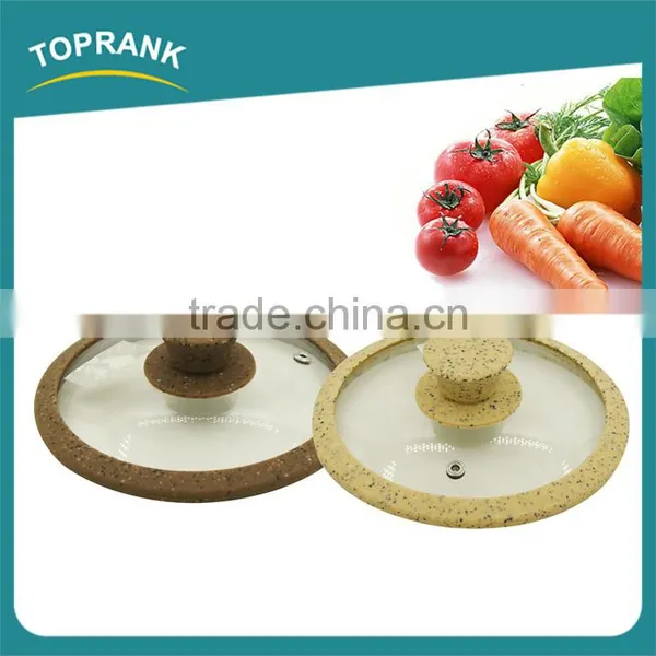Kitchen cooking marble printed silicone edge tempered glass frying pan lid
