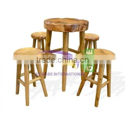 Teak Log Furniture Type Set Bar Table Natural Color photo-2
