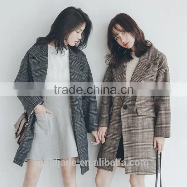 2016 High Quality Women Winter Plaid Woolen Coats for Ladies Ladies Long Coat Design photo-4