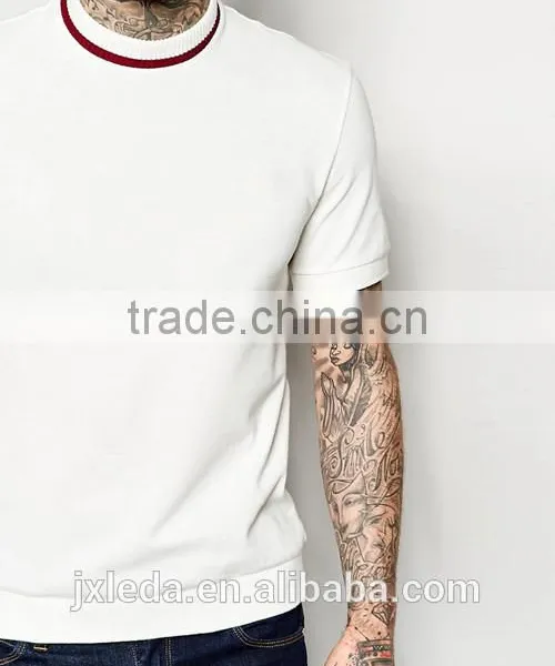 White Pique 100% Cotton Men Turtle Neck T-shirt Custom photo-3