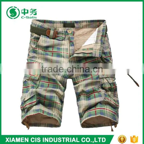 New Style Summer Casual 100% Cotton 6 Pockets Mens Baggy Plaid Cargo Shorts photo-3