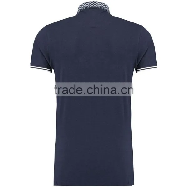 MGOO Fashion Style Offical Navy Blue Golf Polo Shirts With Pockets Chest Panel Striped photo-3