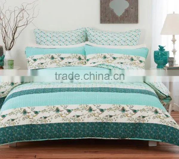 Printed Birds & Plain And Floral Panels Quilt Cover photo-6