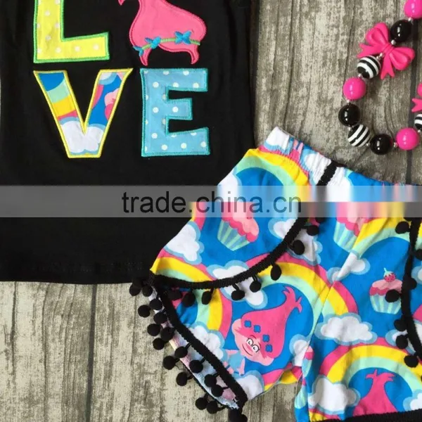 Baby Girls Summer Clothes Girls Children LOVE Troll Hair Outfits Kids Flutter Sleeve and Rainbow Shorts Outfits With Accessories photo-5