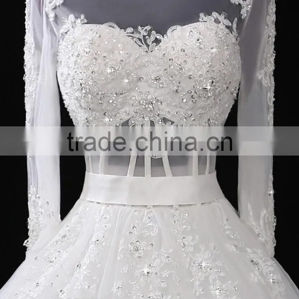 2017 Hot Sale Bridal Wedding Dress V-neck Long Sleeves Beaded Sweetheart Nackline Mermaid Lace Wedding Dress F12802 photo-4