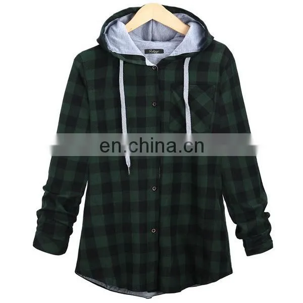 2016 Popular Plaid Hoodie Button Down Ladies Fall Plaid Tops photo-5