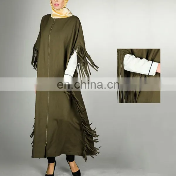 Newest Muslim Women Clothing Moroccan Kaftan Ladies Duabi Abaya Dress Jilbab Islamic Outwear Tassels Cotton photo-5