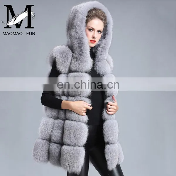 2015 New Style Whole Leather Real Fox Fur Hood Long Style Vest Girl Gilet Beautiful Women Vest photo-2