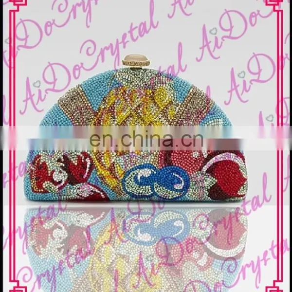 Aidocrystal Handmade Crystal Colorful Exotic Pattern Shinny Fancy Detachable Chain Clutch/tote/ Handbag for Wedding Bridal Girl